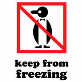 Decker Tape Products DL4200 Paper Labels w/ "Keep From Freezing" Print, 4"L x 3"W, White/Red/Black, Roll of 500 image.
