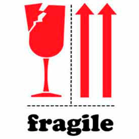 Decker Tape Products DL4330 Paper Labels w/ "Fragile w/ Arrows" Print, 6"L x 4"W, White/Red/Black, Roll of 500 image.