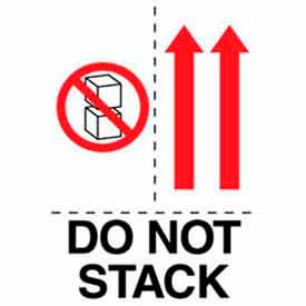 Decker Tape Products DL4481 Paper Labels w/ "Do Not Stack w/ Arrows" Print, 4"L x 3"W, White/Red/Black, Roll of 500 image.