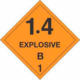 Decker Tape Products DL5010 1.4 Explosive B" Hazard Class 1 Labels, 4"L x 4"W, Orange & Black, Roll of 500 image.