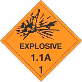 Decker Tape Products DL5020 1.1 Explosive A" Hazard Class 1 Labels, 4"L x 4"W, Orange & Black, Roll of 500 image.