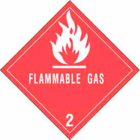 Decker Tape Products DL5070 Flammable Gas" Hazard Class 2 Labels, 4"L x 4"W, White & Red, Roll of 500 image.