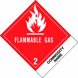Decker Tape Products DL507P-1 Flammable Gas" Class 2 Labels, 4-3/4"L x 4"W, White/Red/Black, Roll of 500 image.