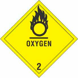 Decker Tape Products DL5080 Oxygen" Hazard Class 2 Labels, 4"L x 4"W, Yellow & Black, Roll of 500 image.