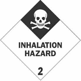 Decker Tape Products DL5112 Hazard Class 2 Labels "Inhalation Hazard", 4"L x 4"W, White & Black, Roll of 500 image.