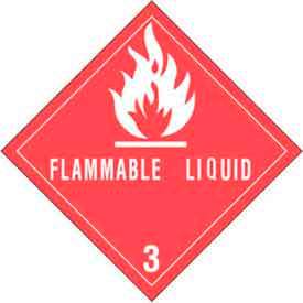 Decker Tape Products DL5120 Flammable Liquid" Hazard Class 3 Labels, 4"L x 4"W, White & Red, Roll of 500 image.