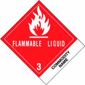 Decker Tape Products DL512P-2 Flammable Liquid NOS" Class 3 Labels, 4-3/4"L x 4"W, White/Red/Black, Roll of 500 image.