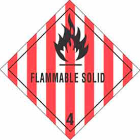 Decker Tape Products DL5130 Flammable Solid" Hazard Class 4 Labels, 4"L x 4"W, White/Red/Black, Roll of 500 image.