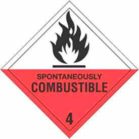 Decker Tape Products DL5140 Spontaneously Combustible" Hazard Class 4 Labels, 4"L x 4"W, White/Red/Black, Roll of 500 image.