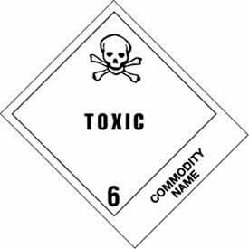 Decker Tape Products DL518P-1T Toxic Poisonous Liquid" Class 6 Labels, 4-3/4"L x 4"W, White & Black, Roll of 500 image.
