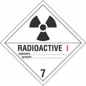 Decker Tape Products DL5210 Radioactive I" Hazard Class 7 Labels, 4"L x 4"W, White/Red/Black, Roll of 500 image.