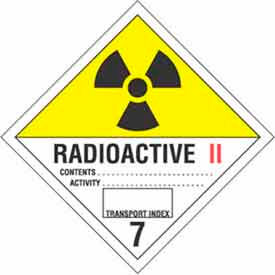Decker Tape Products DL5220 Radioactive II" Hazard Class 7 Labels, 4"L x 4"W, White/Yellow/Red/Black, Roll of 500 image.