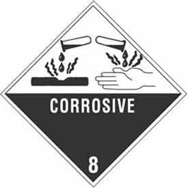Decker Tape Products DL5240 Corrosive" Hazard Class 8 Labels, 4"L x 4"W, White & Black, Roll of 500 image.