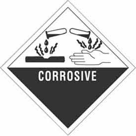 Decker Tape Products DL5750 Paper Labels w/ "Corrosive" Print, 4"L x 4"W, White & Black, Roll of 500 image.