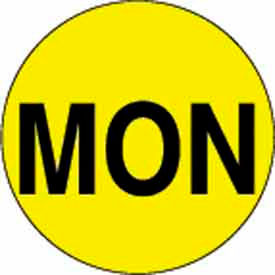 Decker Tape Products DL6502 2" Dia. Round Paper Labels w/ "Mon" Print, Bright Yellow & Black, Roll of 500 image.