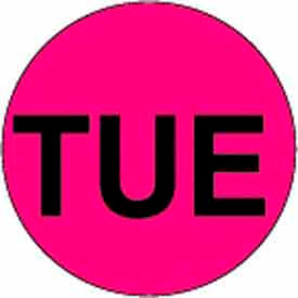 Decker Tape Products DL6511 1" Dia. Round Paper Labels w/ "Tue" Print, Fluorescent Pink & Black, Roll of 500 image.