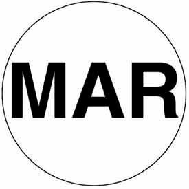 Decker Tape Products DL6743 2" Dia. Round Paper Labels w/ "Mar" Print, Black & White, Roll of 500 image.