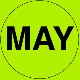 Decker Tape Products DL6783 2" Dia. Round Paper Labels w/ "May" Print, Fluorescent Green & Black, Roll of 500 image.