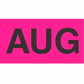 Decker Tape Products DL6841 Paper Labels w/ "Aug" Print, 3"L x 2"W, Fluorescent Pink & Black, Roll of 500 image.