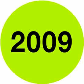 Decker Tape Products DL6989 4" Dia. Round Paper Labels w/ "Next Calendar Year" Print, Fluorescent Green & Black, Roll of 500 image.