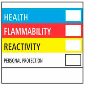Decker Tape Products DL7620 Paper Labels w/ "Right To Know" Print, 2"L x 2"W, White/Red/Black/Blue/Yellow, Roll of 500 image.