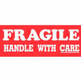Decker Tape Products DL8010 Paper Labels w/ "Fragile Handle w/ Care" Print, 4"L x 1-1/2"W, Red & White, Roll of 500 image.