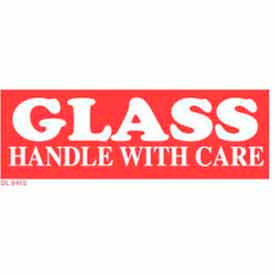 Decker Tape Products DL8410 Paper Labels w/ "Glass Handle w/ Care" Print, 4"L x 1-1/2"W, Red & White, Roll of 500 image.