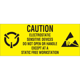 Decker Tape Products DL9060 Paper Labels w/ "Caution Electronics Sensitive Devices" Print, 2-1/2"L x 1"W, Yellow, Roll of 500 image.