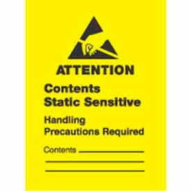 Decker Tape Products DL9120 Attention Contents Static Sensitive" Labels, 2-1/2"L x 1-3/4"W, Yellow & Black, Roll of 500 image.