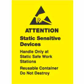 Decker Tape Products DL9130 Attention Static Sensitive Devices" Labels, 1-1/2"L x 1"W, Yellow & Black, Roll of 500 image.