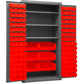 Durham Mfg.® Bin Storage Cabinet 102 Red Bins All-Welded 36"W x 24"D x 72"H 
