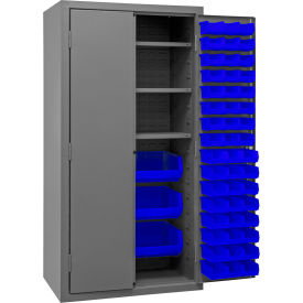 Durham Mfg.® Bin Storage Cabinet 102 Blue Bins All-Welded 36"W x 24"D x 72"H 