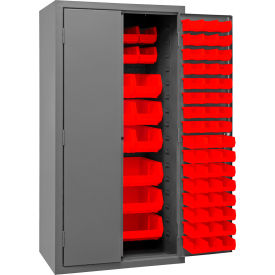 Durham Mfg.® Bin Storage Cabinet 126 Red Bins All-Welded 36"W x 24"D x 72"H 