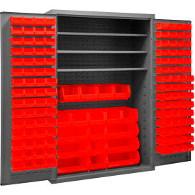 Durham Mfg.® Bin Storage Cabinet 138 Red Bins All-Welded 48"W x 24"D x 72"H 