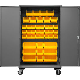 Durham Mfg.® Mobile Cabinet 42 Yellow Bins 16 Gauge 48"W x 24"D x 81"H 