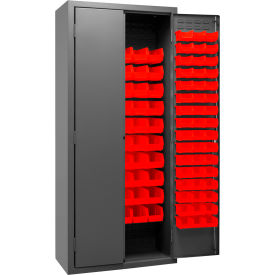 Durham Mfg.® Bin Storage Cabinet 156 Red Bins All-Welded 36"W x 18"D x 84"H 