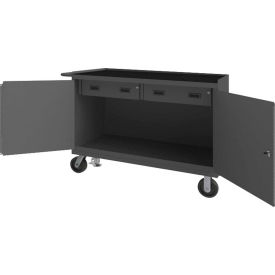 Durham Mfg Co. 3414-RM-FL-95 Durham Mfg Mobile Bench Cabinet, Rubber Top, 2 Doors 2 Drawers, 54-1/8"W x 24-1/4"D, Gray image.