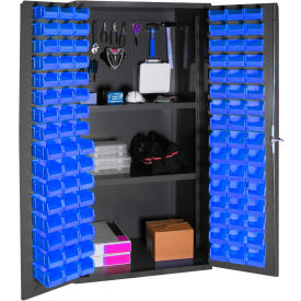 Durham Mfg Co. 3501-DLP-PB-96-2S-5295 Durham Small Parts Storage Cabinet 3501-DLP-PB-96-2S-5295 - w/Pegboard, 96 Blue Bins, 2 Shelves image.