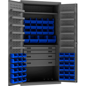 Durham Mfg.® HD Cabinet 14 Ga. 1 Fixed Shelf 36"W x 24"D x 72"H 58 Blue Bins Gray 