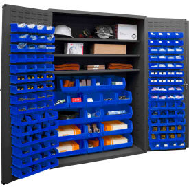 Durham Mfg Co. 3502-138-3S-5295 Durham Storage Bin Cabinet 3502-138-3S-5295 - 138 Blue Hook-On Bins 3 Adj. Shelves 48"Wx24"Dx72"H image.