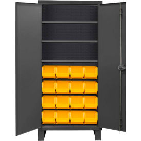 Durham Mfg Co. 3702-16-3S-95 Durham Storage Bin Cabinet 3702-16-3S-95 - 16 Yellow Hook-On Bins 3 Adj. Shelves 36"W x 24"D x 78"H image.