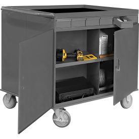 Durham Mfg Co. 662-95 Durham Mfg. Two Sided Cart, 12 Compartments/12 Drawers, 1 Cabinet, 34"W x 24"D, Gray image.