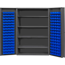 Durham Mfg Co. DC48-128-4S-5295 Durham Storage Bin Cabinet DC48-128-4S-5295 - 128 Blue Hook-On Bins 4 Adj. Shelves 48"Wx24"Dx72"H image.