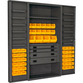 Durham Mfg.® HD Cabinet 14 Ga. 1 Fixed Shelf 36"W x 24"D x 72"H 52 Yellow Bins Gray 