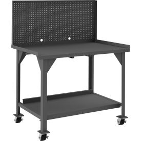 Mobile Heavy Duty Workbench with Pegboard, 48"W x 30"D x 62"H, 4000 lb. Cap., Gray view 2