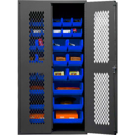 Durham Mfg Co. EMDC-362472-30B-5295 Durham Expanded Metal Door Bin Cabinet EMDC-362472-30B-5295 - 30 Blue Bins 36"W x 24"D x 72"H image.
