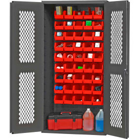Durham Mfg Co. EMDC361845B1795 Durham Expanded Metal Door Bin Cabinet EMDC361845B1795 - 45 Red Bins 36"W x 18"D x 72"H image.