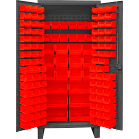 Durham Mfg.® Extra HD Bin Storage Cabinet 126 Red Bins All-Welded36-3/16"W x 24-1/8"D x 78"H 