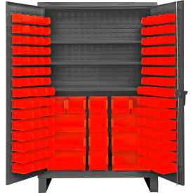 Durham Mfg.® Extra HD Bin Storage Cabinet 134 Red Bins All-Welded48-3/16"W x 24-1/8"D x 78"H 