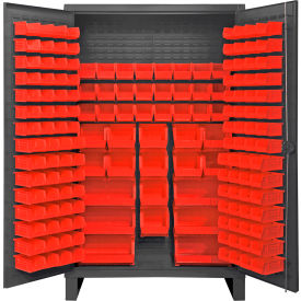 Durham Mfg.® Extra HD Bin Storage Cabinet 162 Red Bins All-Welded48-3/16"W x 24-1/8"D x 78"H 